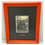 1940's -50's Original Photo Of Man On Harley Davidson Framed Behind Glass 1940's -50's Original Photo Of Man On Harley Davidson Framed Behind Glass