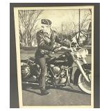 1940's -50's Original Photo Of Man On Harley Davidson Framed Behind Glass 1940's -50's Original Photo Of Man On Harley Davidson Framed Behind Glass