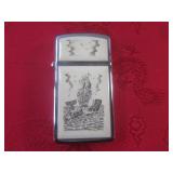 (CNTR) Vintage Zippo Scrimshaw Ship... (CNTR) Vintage Zippo Scrimshaw Ship...