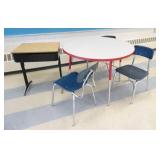 Rm 217 - red edge table 42 inch, 2 chairs and desk