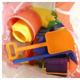 ECFE - bag of sandbox supplies, box of party leis and straw hats