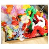 ECFE - bag of sandbox supplies, box of party leis and straw hats