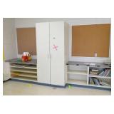 Rm 115 - 2 short bookshelves 54x17x30 and 52x25x30 and one cabinet 36x24x80and all contents