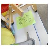 Rm 101A - 4 kids tables, 2 lounge chairs and misc contents