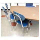 Rm 105 - half moon desk with 6 kids chairs and 1 adult