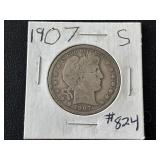 1907-S Barber Half Dollar 1,250,000 Minted