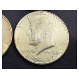 4 1969 Kennedy Half Dollars