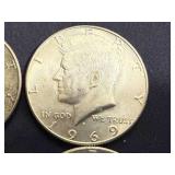 4 1969 Kennedy Half Dollars
