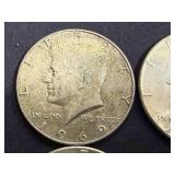4 1969 Kennedy Half Dollars
