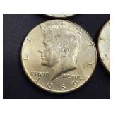 4 Kennedy Half Dollars 2 - 1968 & 2 - 1969