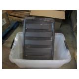 3 Covered plastic totes with latche...
