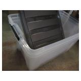 3 Covered plastic totes with latche...