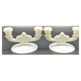 Vintage Fenton Daisy & Button Milk Glass Candelabra Pair with Bowl, Vase and Shoe