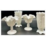 Vintage Fenton Cactus Pattern Milk Glass Vases and Compotes