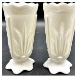 Vintage Fenton Cactus Pattern Milk Glass Vases and Compotes