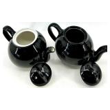 Vintage Hall Pottery- Black Glaze Teapots, Creamer and 3 bowls