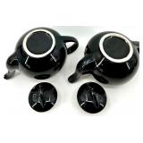 Vintage Hall Pottery- Black Glaze Teapots, Creamer and 3 bowls