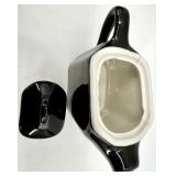 Vintage Hall Pottery- Black Glaze Teapots, Creamer and 3 bowls
