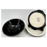 Vintage Hall Pottery- Black Glaze Teapots, Creamer and 3 bowls