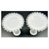 Fenton Milk Glass Silver Crest Bowl & Candlesticks Set