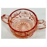 Vintage Pink Depression Glass Set - Large Bowl & Diamond Pattern Tray, Sugar Bowl