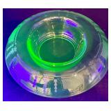 Vintage Uranium Glass Console Bowl - Etched Garland Pattern & Green Depression Glass