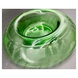 Vintage Uranium Glass Console Bowl - Etched Garland Pattern & Green Depression Glass