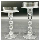 Vintage Glassware Set including Twisted-Stem Candlesticks, Hex Leaf Dish, Tumbler and More