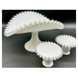 Vintage Fenton Banana Boat Bowl & Candlesticks - Silver Crest Glass