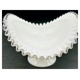 Vintage Fenton Banana Boat Bowl & Candlesticks - Silver Crest Glass