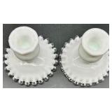 Vintage Fenton Banana Boat Bowl & Candlesticks - Silver Crest Glass