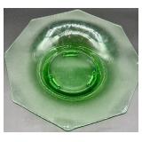 Vintage Uranium Glass Octagonal Bowl - Green Centerpiece