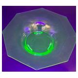 Vintage Uranium Glass Octagonal Bowl - Green Centerpiece