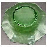 Vintage Uranium Glass Octagonal Bowl - Green Centerpiece