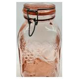 Pink Depression Glass Jars with Grapes Embossed Pattern & Clamp-Lid Closures