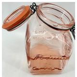 Pink Depression Glass Jars with Grapes Embossed Pattern & Clamp-Lid Closures