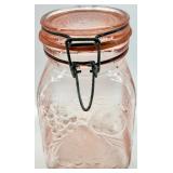 Pink Depression Glass Jars with Grapes Embossed Pattern & Clamp-Lid Closures