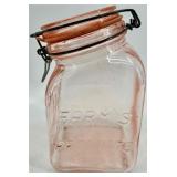 Pink Depression Glass Jars with Grapes Embossed Pattern & Clamp-Lid Closures