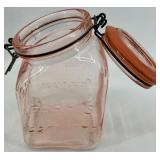 Pink Depression Glass Jars with Grapes Embossed Pattern & Clamp-Lid Closures