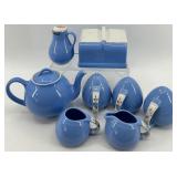 Vintage Hall's Rose Pattern Blue Kitchenware - Shakers, Covered Dish, Creamers and Teapot