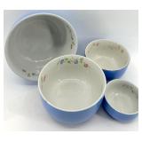 Vintage Hall's Superior Quality Kitchenware Blue Floral Mixing Bowls