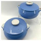 Vintage Hall's Rose Pattern Blue Kitchenware Pots - Made in USA