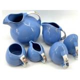 Hall's Rose Parade 1259 Blue Ceramic Pitcher Set - 6-Piece, Made in USA