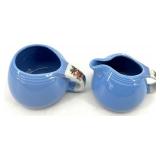 Hall's Rose Parade 1259 Blue Ceramic Pitcher Set - 6-Piece, Made in USA