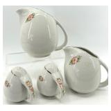 Vintage Hall's Rose Pattern Ceramic Pitcher & Salt Shaker Set - Made in USA