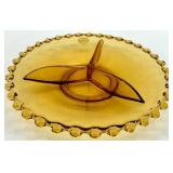 Vintage Cambridge Console Bowl and Amber Czech Candlewick Divided Relish Dish