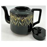 Vintage Teapots Pair - Black Gold Gilded Teapot & Ivory Cream Teapot