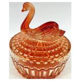 Vintage Amber Jeanette Swan Powder Jar, Candle holders and plates