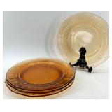 Vintage Amber Jeanette Swan Powder Jar, Candle holders and plates