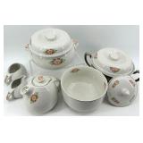 Vintage Hall's Rose Pattern 1259 Dinnerware Set - including Covered Dish with Stand - Made in USA